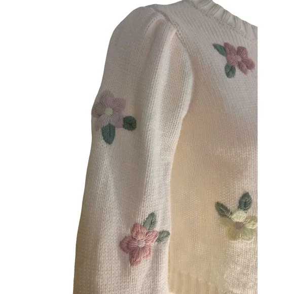 jessica simpson cottage pink purple yellow floral embroidery long sleeve Sweater - Picture 6 of 11